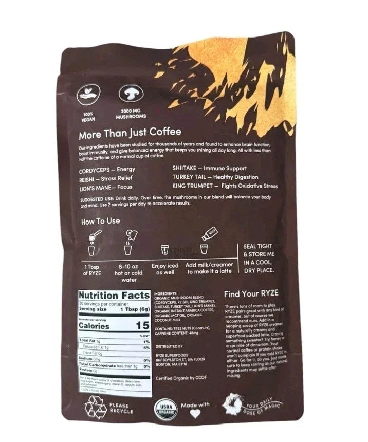 2 Pack Ryze Organic Mushroom Coffee  Free Shipping 360 oz USA  expiry 2027