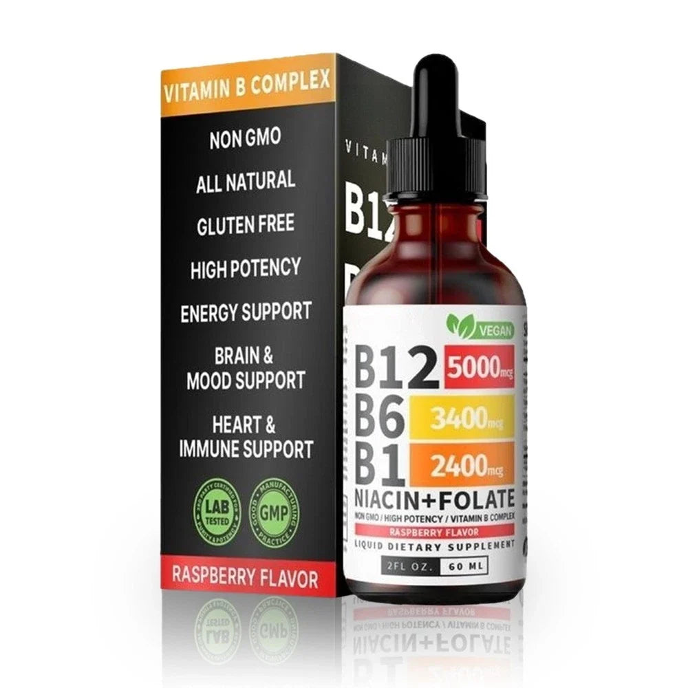 5- IN-1 Vitamin B Complex B12 Sublingual Liquid Drops B6 B1 + Niacin & Folate US