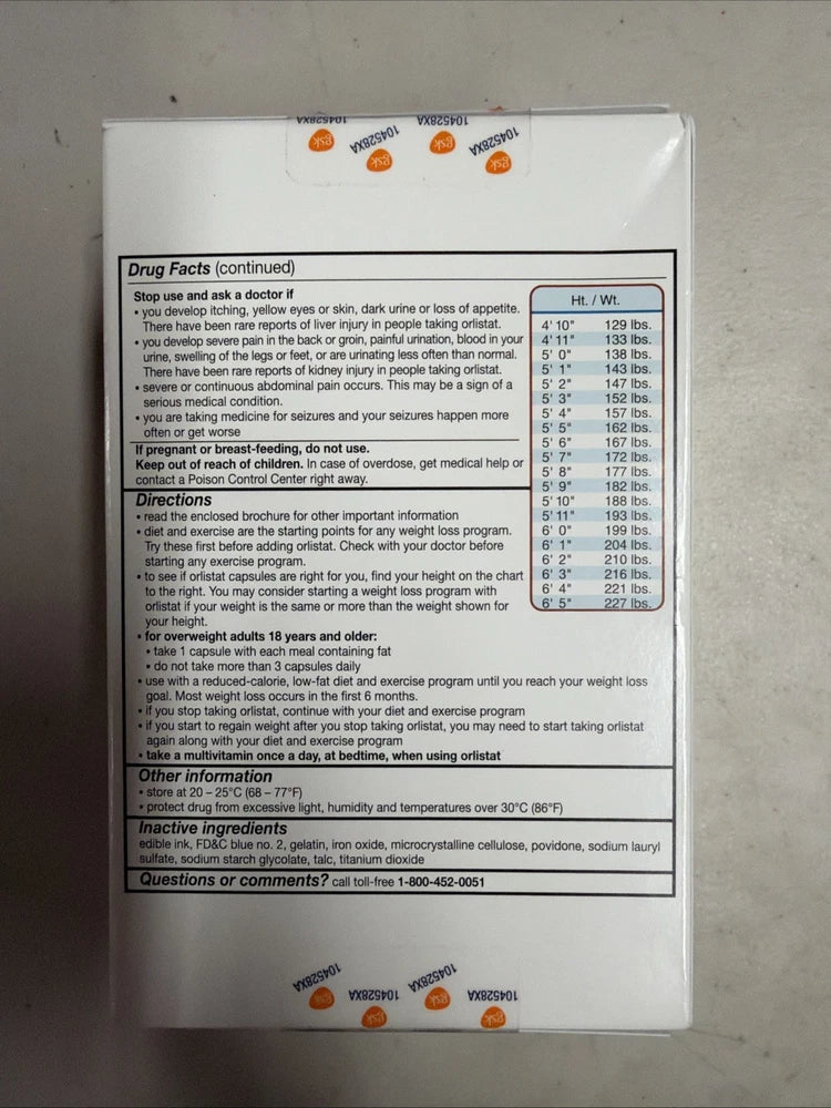 Orlistat 60 mg Weight Loss Aid 120 Capsules Refill Pack New in Box Exp. 10/2027+