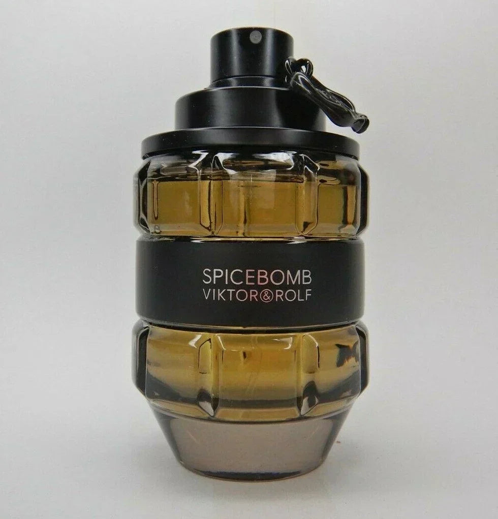 Viktor & Rolf Spicebomb men's fragrance bottle, 3 oz / 90 ml, in sleek packaging, representing luxury and authentic scent.