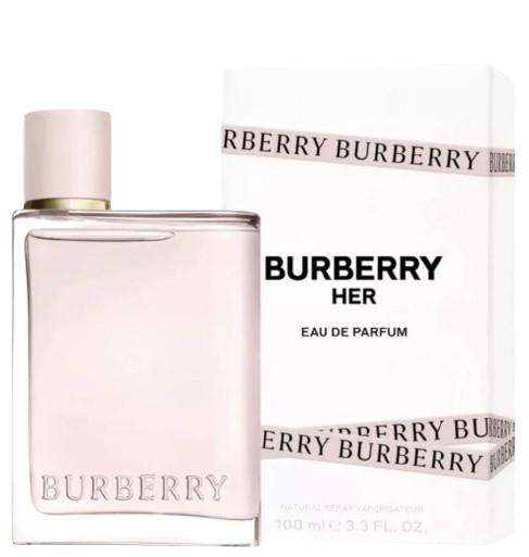 Hub Wavy Burberry Her 3.3 oz perfume bottle for women, elegant design with clear glass and pink liquid inside.