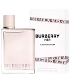 Hub Wavy Burberry Her 3.3 oz perfume bottle for women, elegant design with clear glass and pink liquid inside.