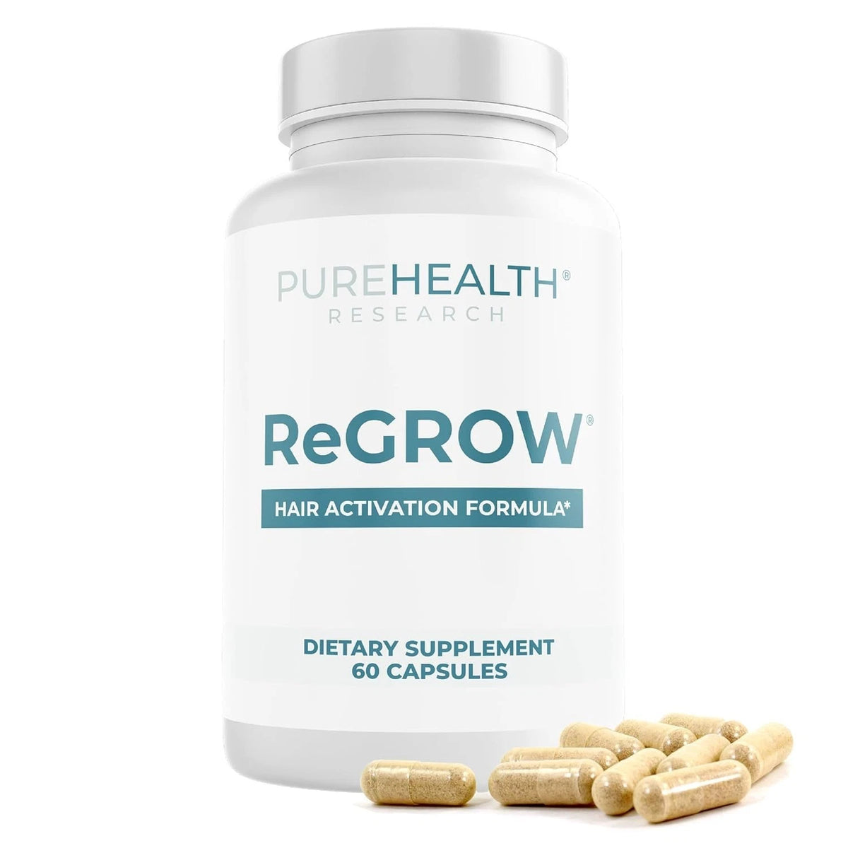 PUREHEALTH RESEARCH ReGrow Hair Growth Supplement with Biotin, Saw Palmetto & Vitamin C, 60 Capsules