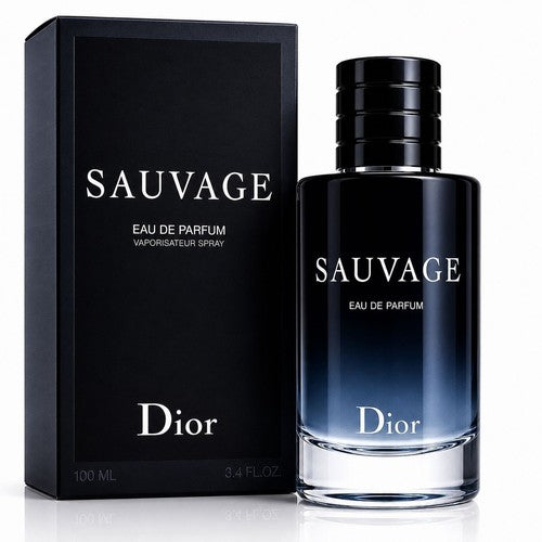 Hub Wavy Dior Sauvage 3.4 oz men's fragrance bottle with sleek design and label visible on a plain background.