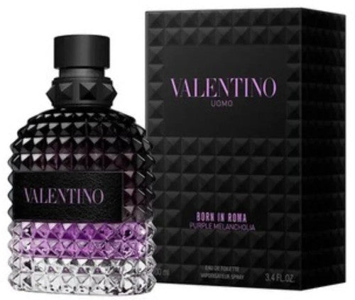 Valentino Uomo Born in Roma Melancholia 3.4 oz men's luxury fragrance bottle with sleek design and elegant branding.